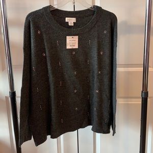 Liz Claiborne Women's Charcoal Grey with Pink Rhinestone Accents Sweater NWT